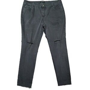 Ashley Stewart Jeans Womens 20 Black Distressed Stretch Denim Bikercore …